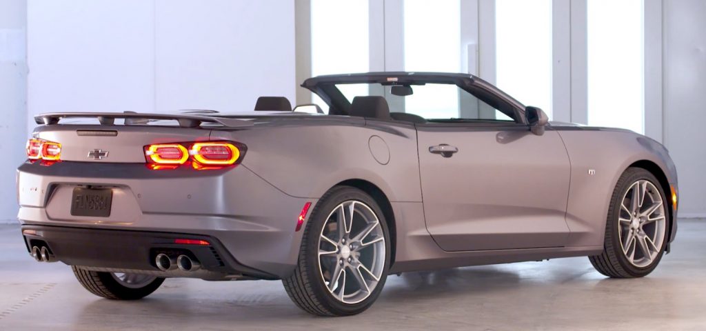 2019 Chevrolet Camaro Convertible LT RS 004 rear three quarters with top down