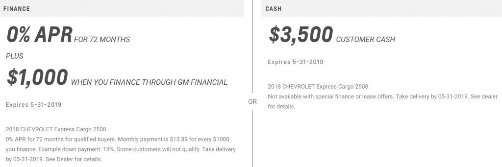 2019 Chevrolet Express May 2019 Incentive