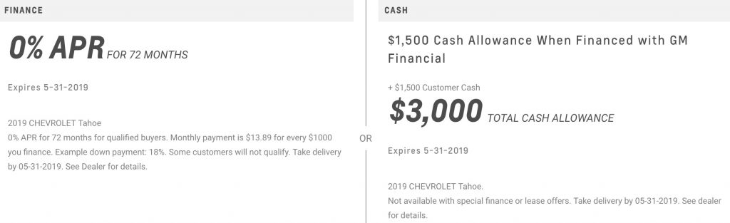 2019 Chevrolet Tahoe May 2019 Incentive