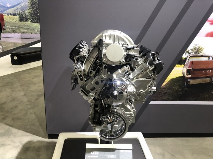 A front longitudinal view of the GM L8T engine.