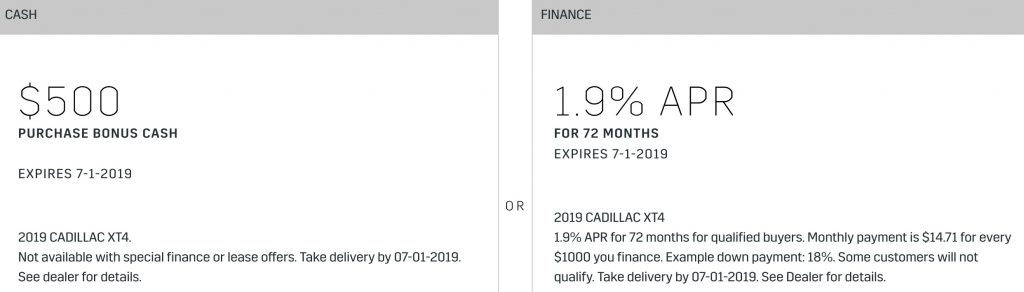 Cadillac XT4 Incentive June 2019
