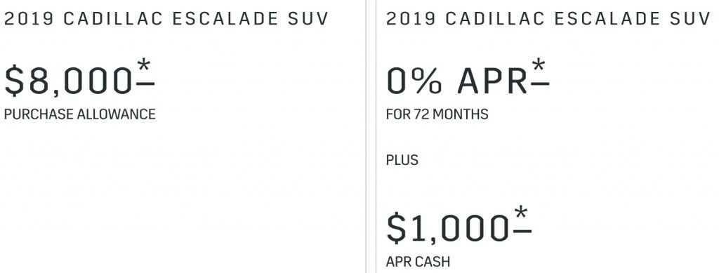 2019 Cadillac Escalade July 2019 Incentive