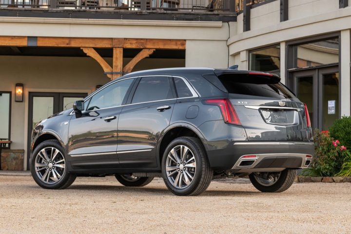 Rear three quarters view of the Cadillac XT5. 