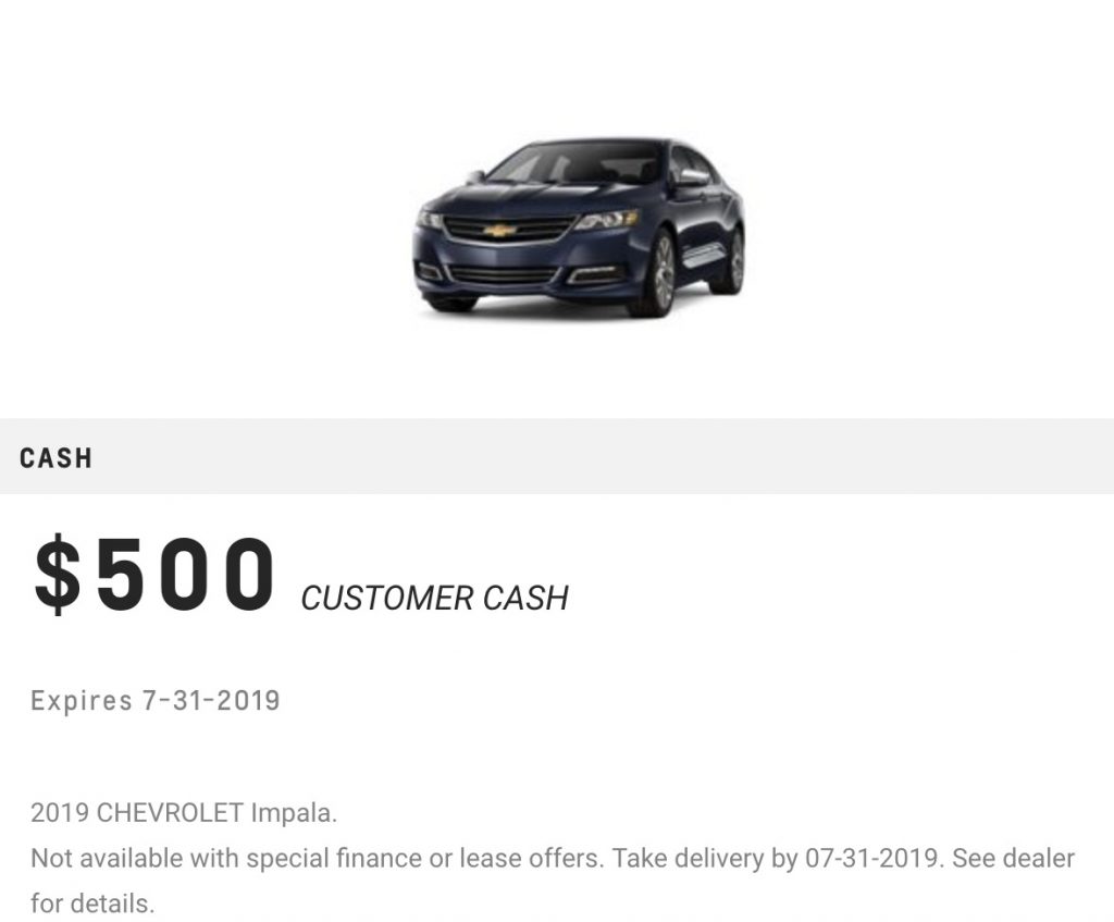 Chevrolet Impala July 2019 Incentive