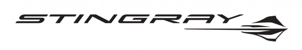 Mid-Engine 2020 Chevrolet Corvette C8 Stingray Script and Logo in Carbon on White Cropped