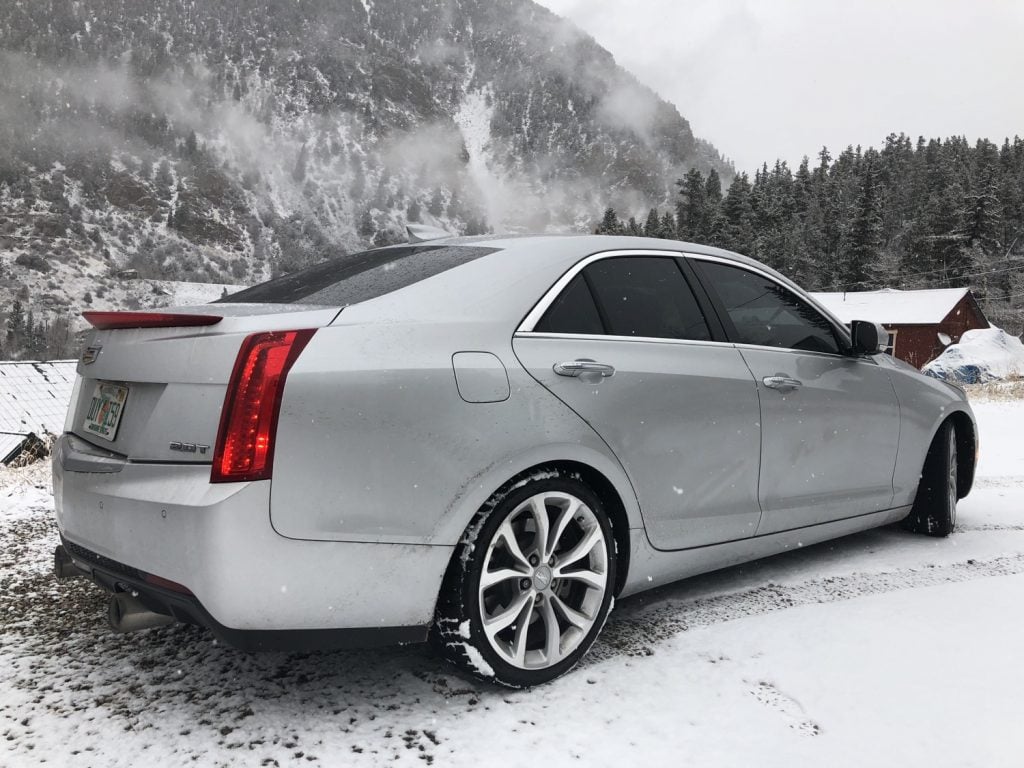 Rear three quarters view of a 2015 Cadillac ATS.