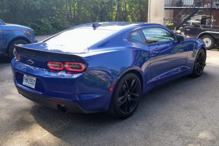 Rear three quarters view of the Chevy Camaro. 