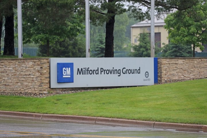 The GM Milford Proving Ground logo. 