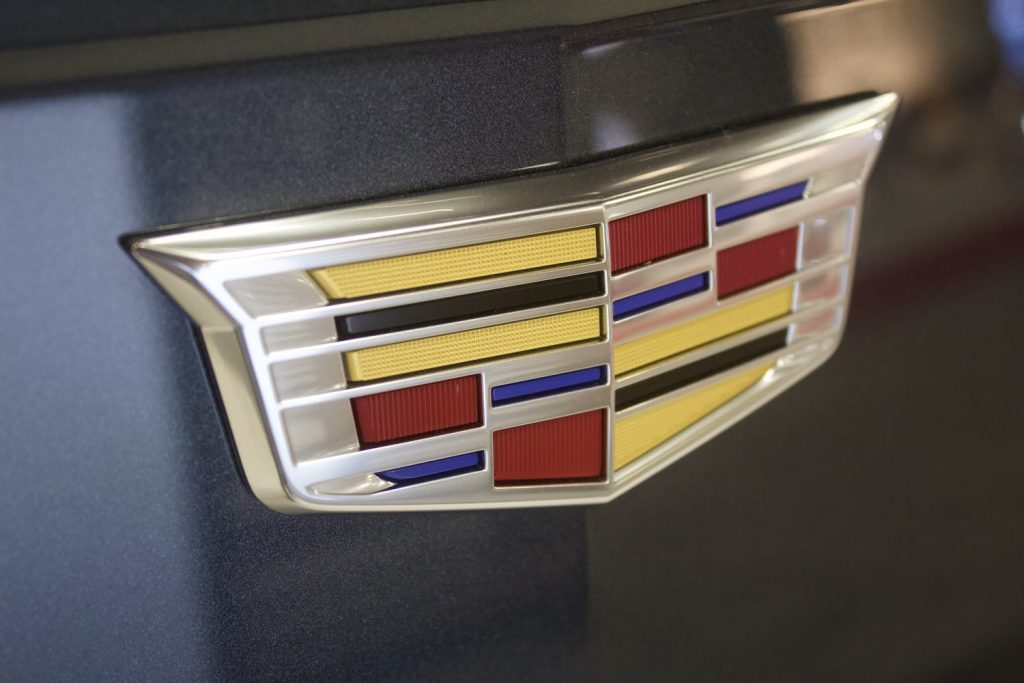 The Cadillac badge on the first-generation Cadillac CT4.