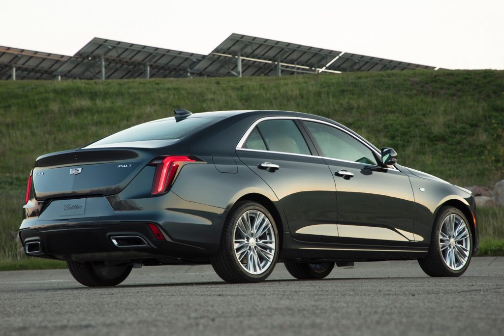 Rear three quarters view of the Cadillac CT4. 
