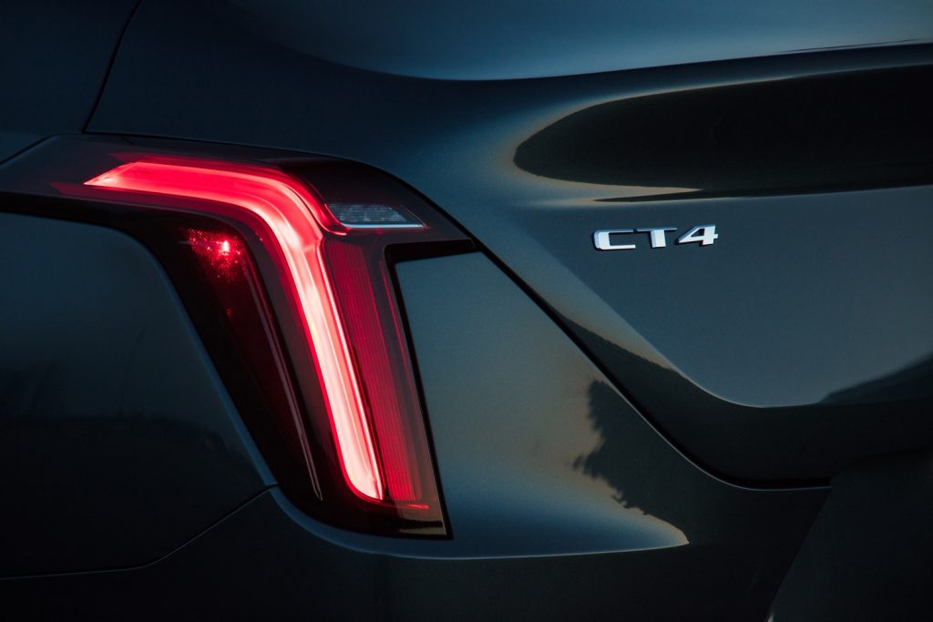 The current Cadillac CT4 badging and taillights.