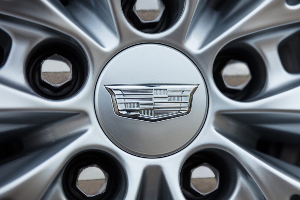 Wheel detail showing the Cadillac badge on the 2024 Cadillac CT4. 
