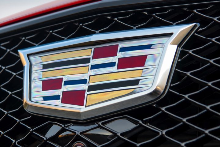 The Cadillac badge on the Cadillac CT5-V.