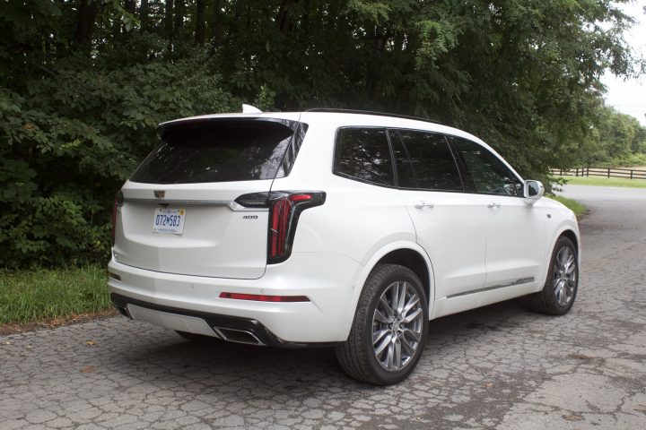 Rear three-quarters view of Cadillac XT6 Sport. In May 2025, Cadillac XT6 deals in include nationwide lease.
