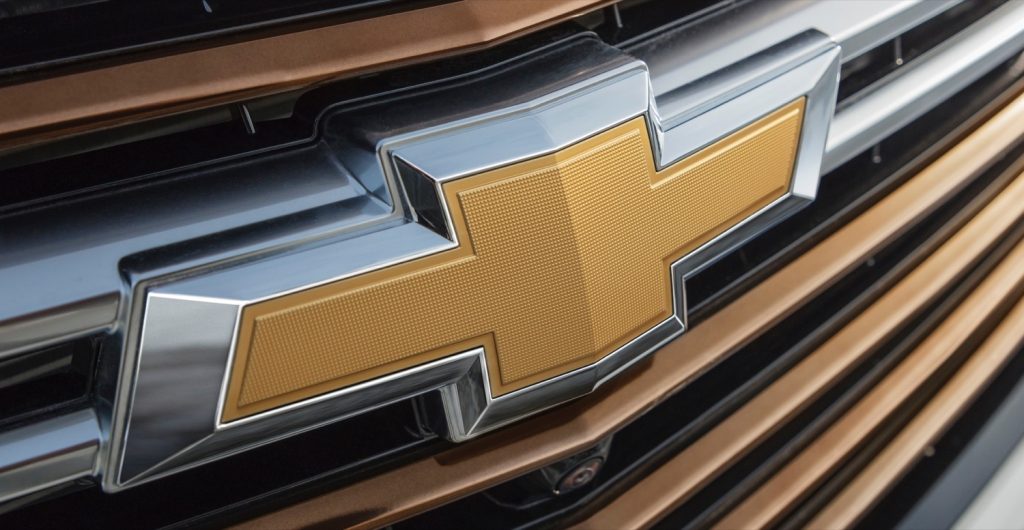 The Chevy Bow Tie logo on a Chevy Traverse grille.