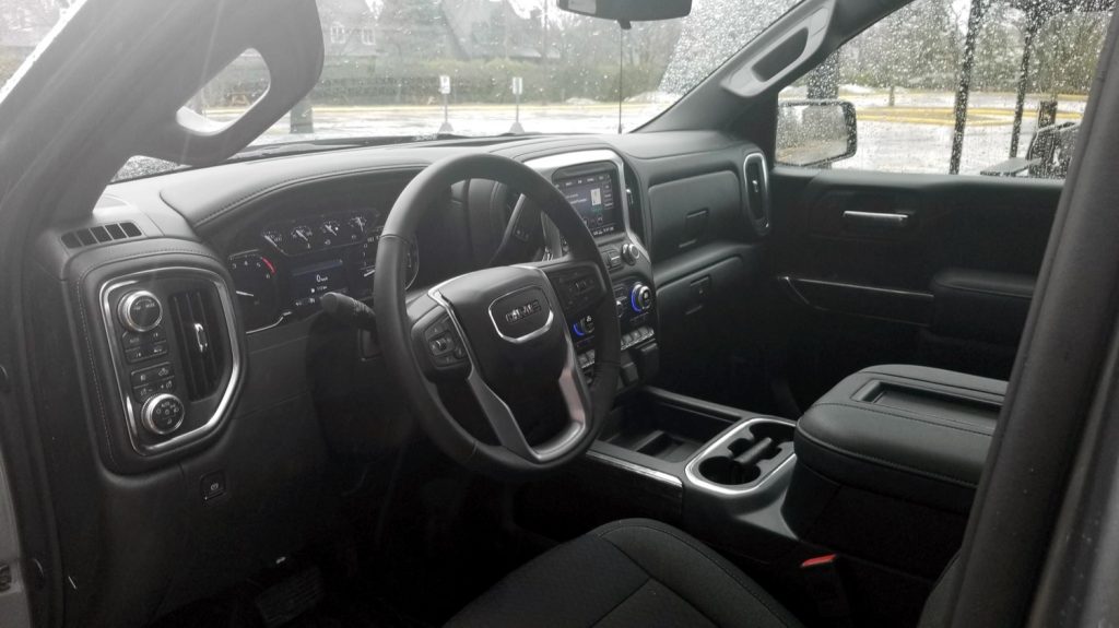 Interior cabin view of the GMC Sierra 1500.