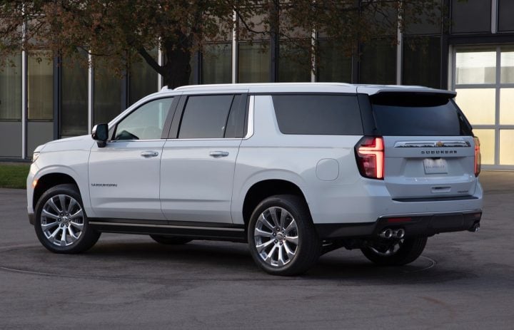 In August 2024, a lease remains available nationwide on the Chevy Suburban, shown here in Premier trim. A refresh arrives for 2025 model year.