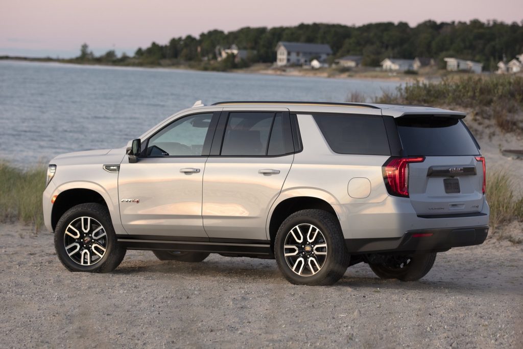 The GMC Yukon is offered as the regular-length Yukon, shown here in the off-road AT4 trim level, and extended-length Yukon XL.