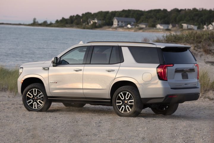 GMC Yukon AT4 rear three quarter angle.