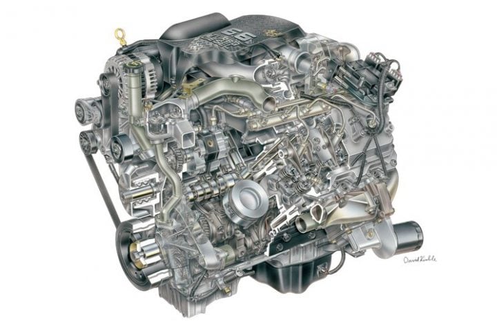 The 6.6L V8 LB7 Duramax diesel engine, developed by GM and Isuzu.