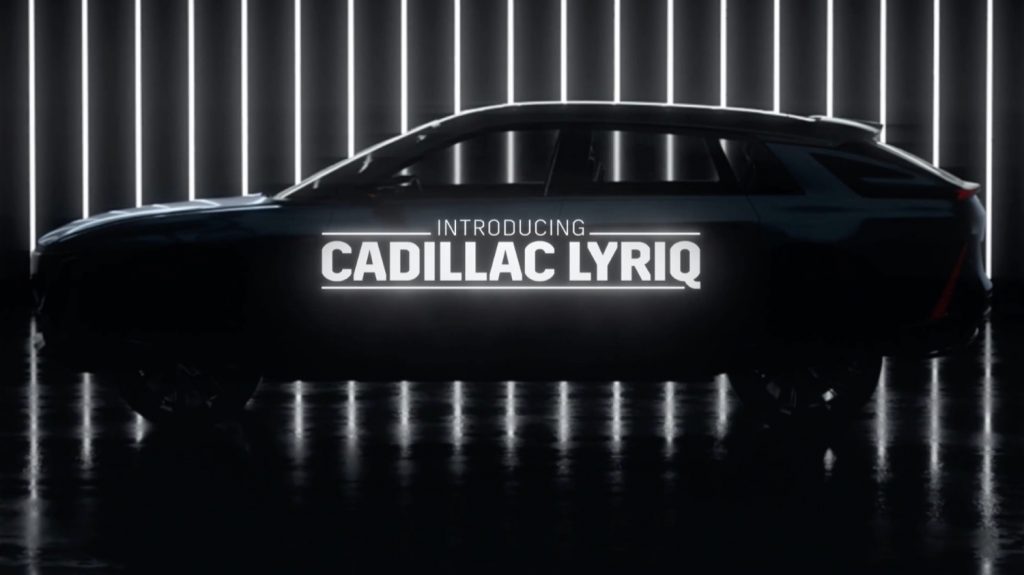Teaser for the upcoming Cadilly Lyriq EV crossover, slated to debut next week