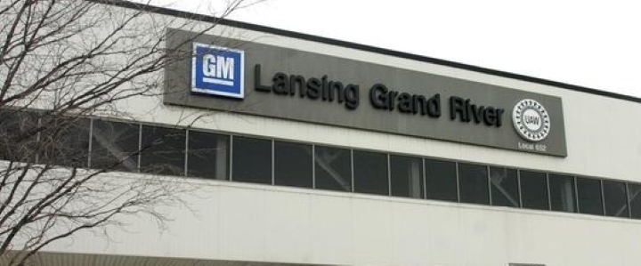 The sign at GM Lansing Grand River assembly plant.