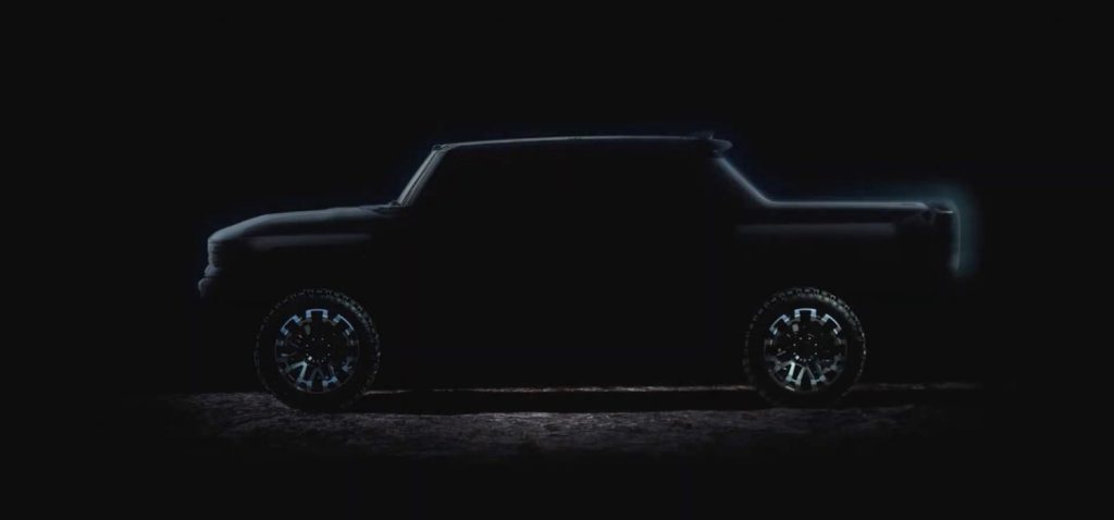 A teaser image of the upcoming GMC Hummer EV SUT (Sport Utility Truck)