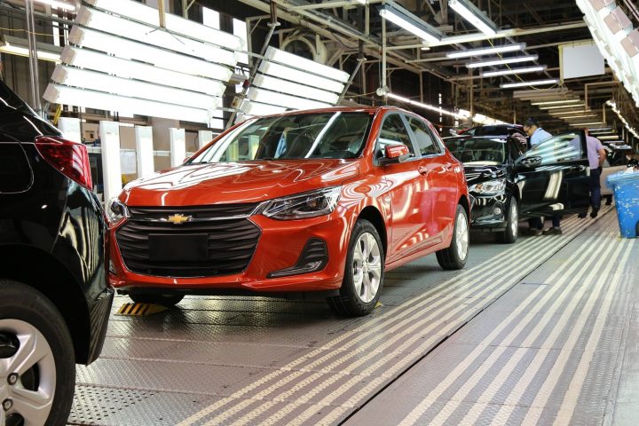 Chevy Onix hatchback moving down the assembly line at GM's Gravataí plant in Brazil.