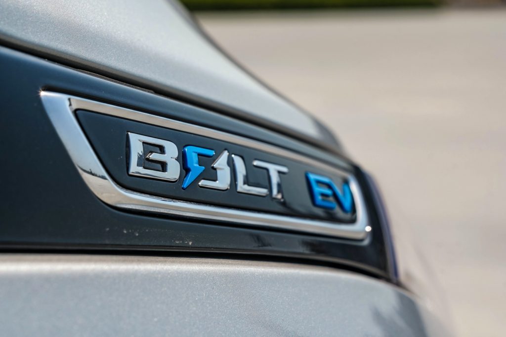 A badge on the Chevy Bolt EV.