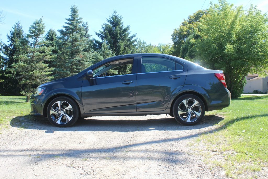 Side profile of 2020 Chevy Sonic Premier.