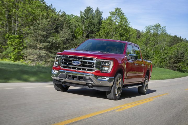 Ford F-150 Lariat in Rapid Red Metallic Tinted Clearcoat.