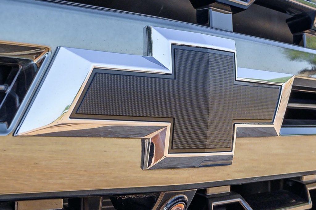 The Chevy Bow Tie badge on the Chevy Tahoe.