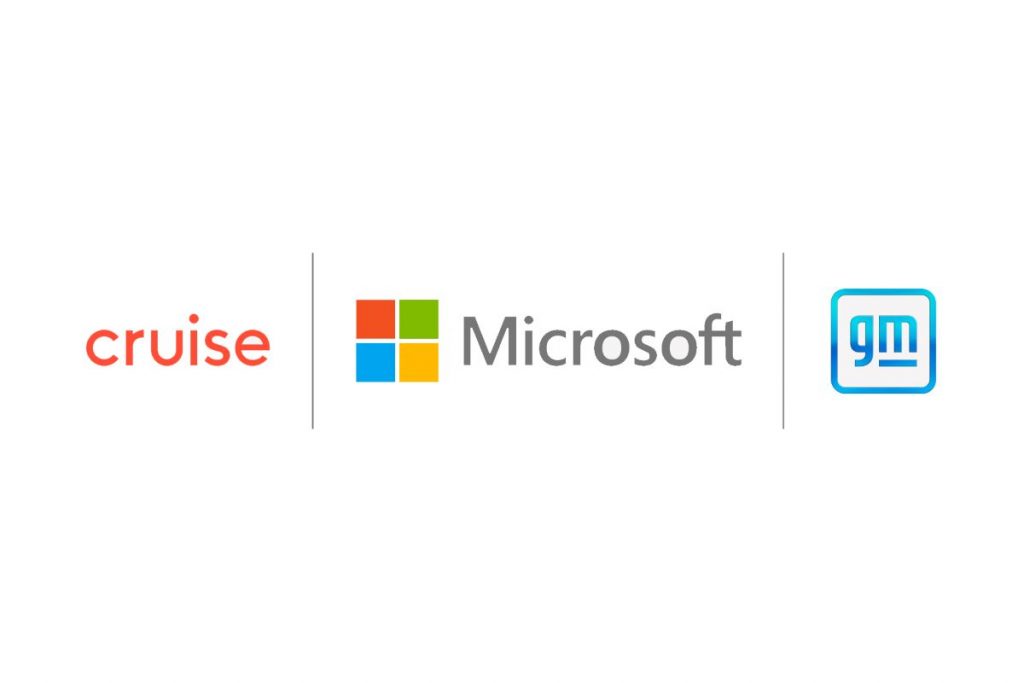 GM, Microsoft, and Cruise logos from the partnership.