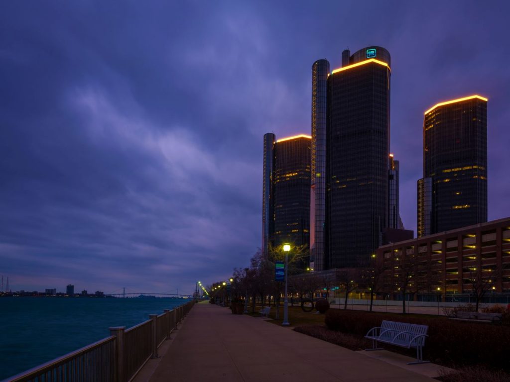 The GM Renaissance Center in Detroit, which serves as GM's headquarters.