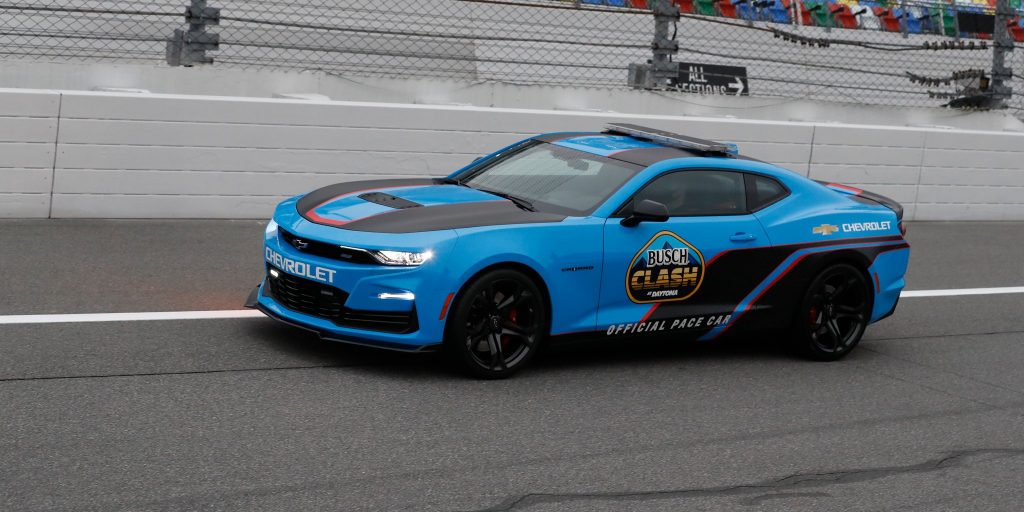 Chevrolet Camaro pace car in Rapid Blue paint.