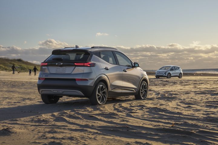 Sales for the Chevy Bolt family were up even though the current generation is discontinued, awaiting the next-gen model for 2026. It is comprised of the Bolt EUV and Bolt EV, shown here, respectively.