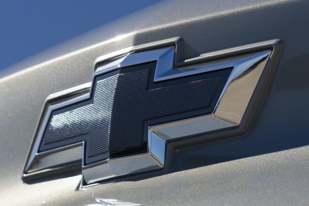 The Chevrolet logo on the Chevy Bolt. 