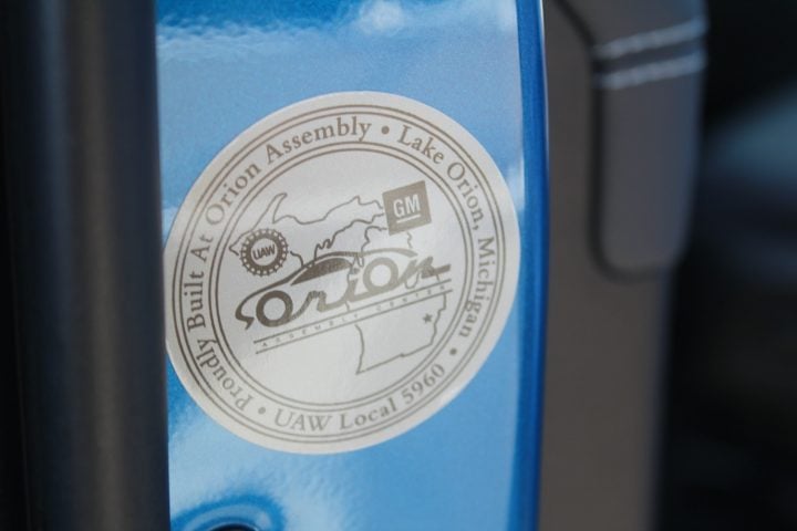 GM Orion Assembly label on a Chevy Bolt EUV.