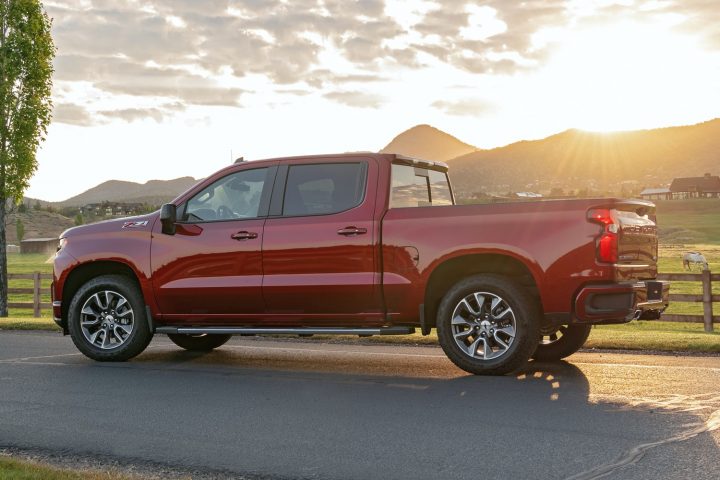 Side view of the 2020 Chevy Silverado with diesel engine. 