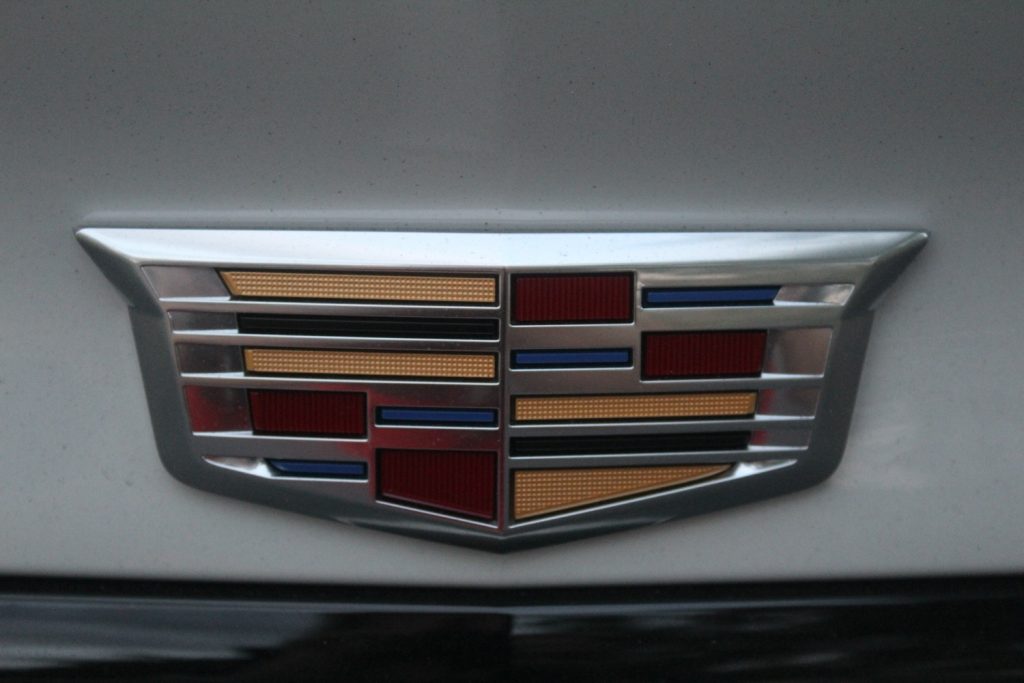 The Cadillac badge on the Cadillac CT5 sedan.