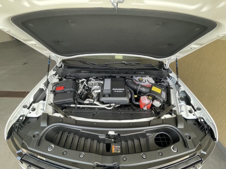 Under the hood of the Cadillac Escalade diesel.
