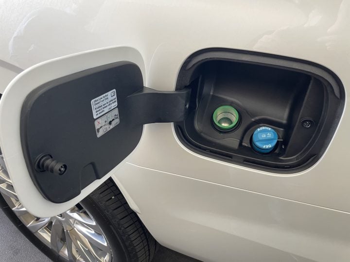 Diesel fuel filler neck view of the 2021 Cadillac Escalade.