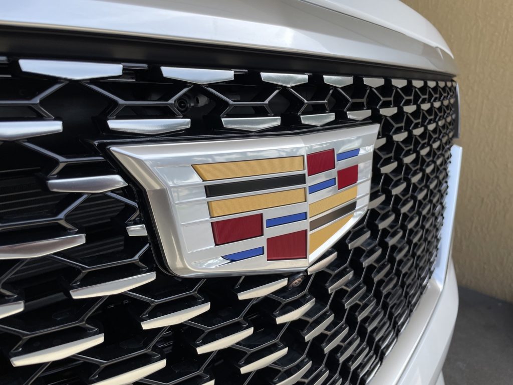 The Cadillac badge on a Cadillac Escalade.