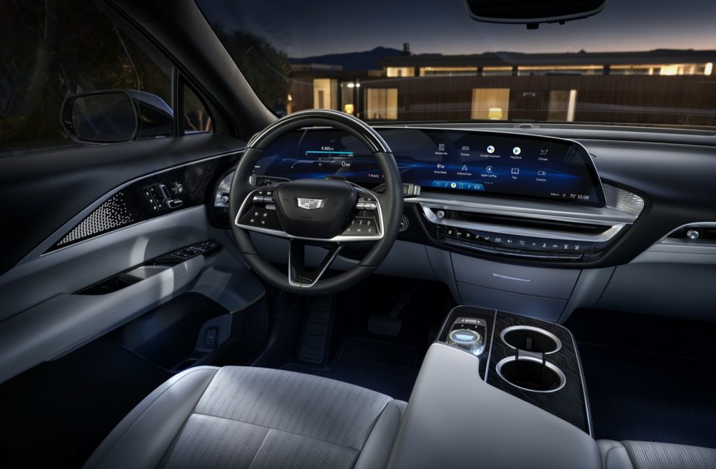 The 2023 Cadillac Lyriq cockpit in Sky Cool Gray, one of the same colorways as on the 2024 Cadillac Lyriq.