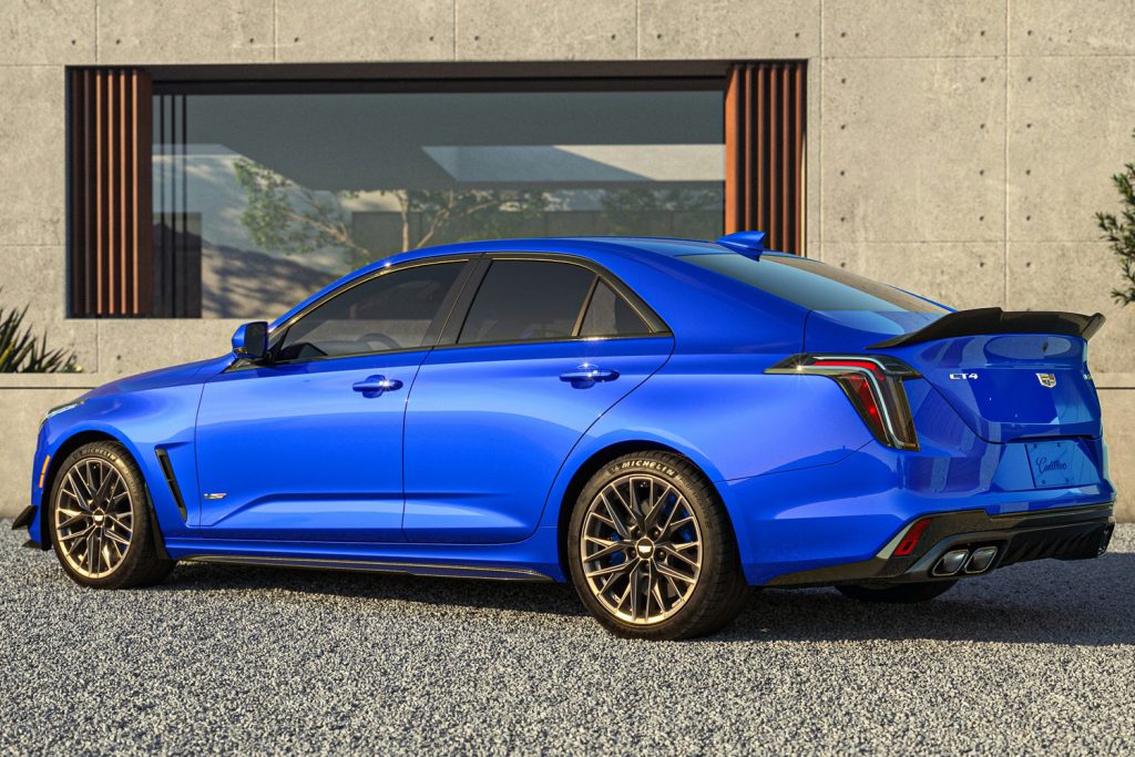 Shown here is the the 2022 Cadillac CT4-V Blackwing with Carbon Fiber Package 2 and 18-inch wheels with Tech Bronze finish. 