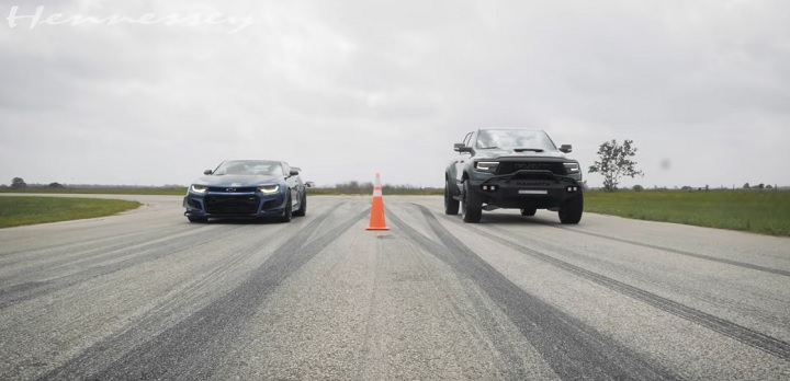 Stock Chevy Camaro ZL1 1LE Takes On 900-HP Ram 1500 TRX: Video