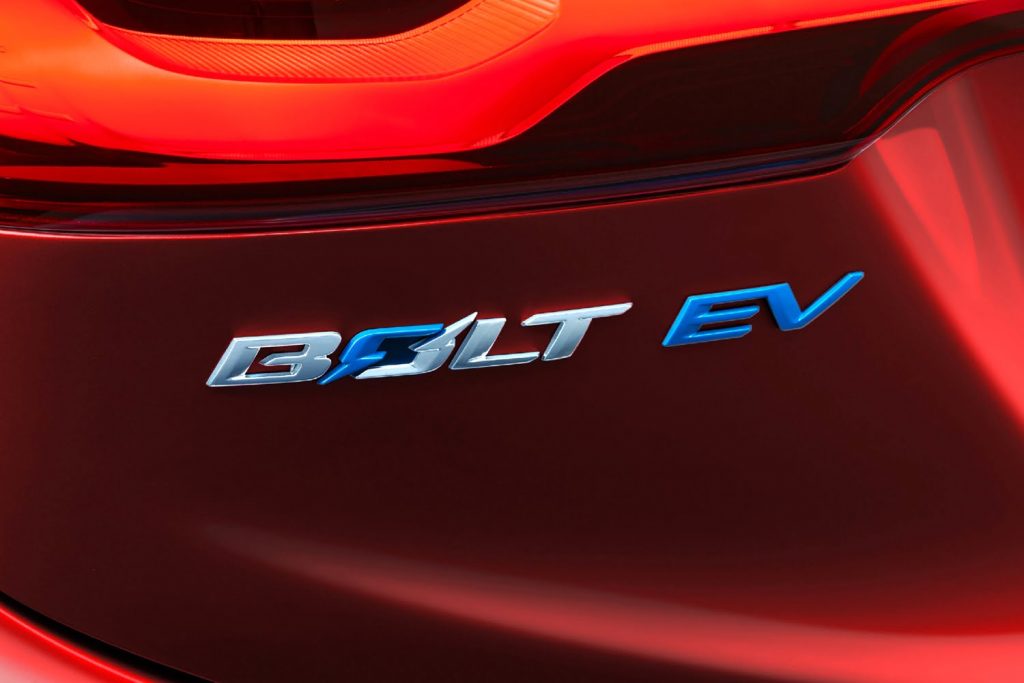 The Chevy Bolt EV badge.