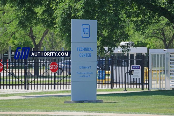 The GM logo at the GM Warren Technical Center.