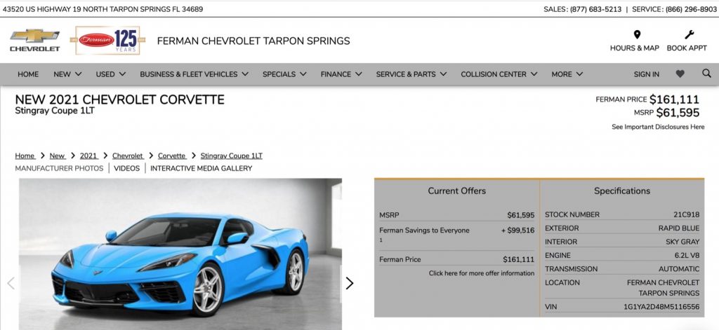 Sign of the Times? Montana Dealer Selling New Corvette Stingrays