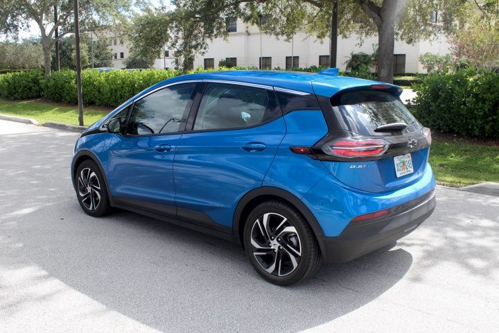 Rear three quarters view of the Chevy Bolt EV.